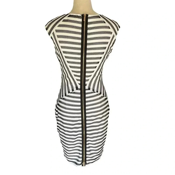 Cache Sexy Bodycon Black Mesh White Stripes Midi Dress Women Size 4 - Picture 3 of 5